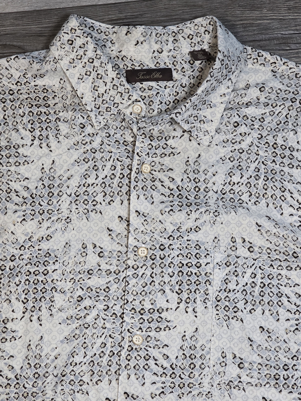 Tasso Elba Silk Blend Tropical Micro Geometric AOP Button-down SS Shirt Sz XXXL